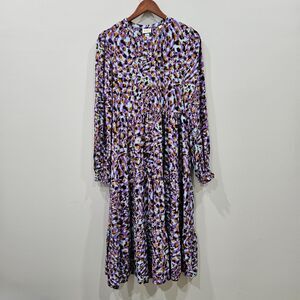 Scotch & Soda Womens Tiered Dress 16 Purple Viscose Leopard Print Holidays Artsy